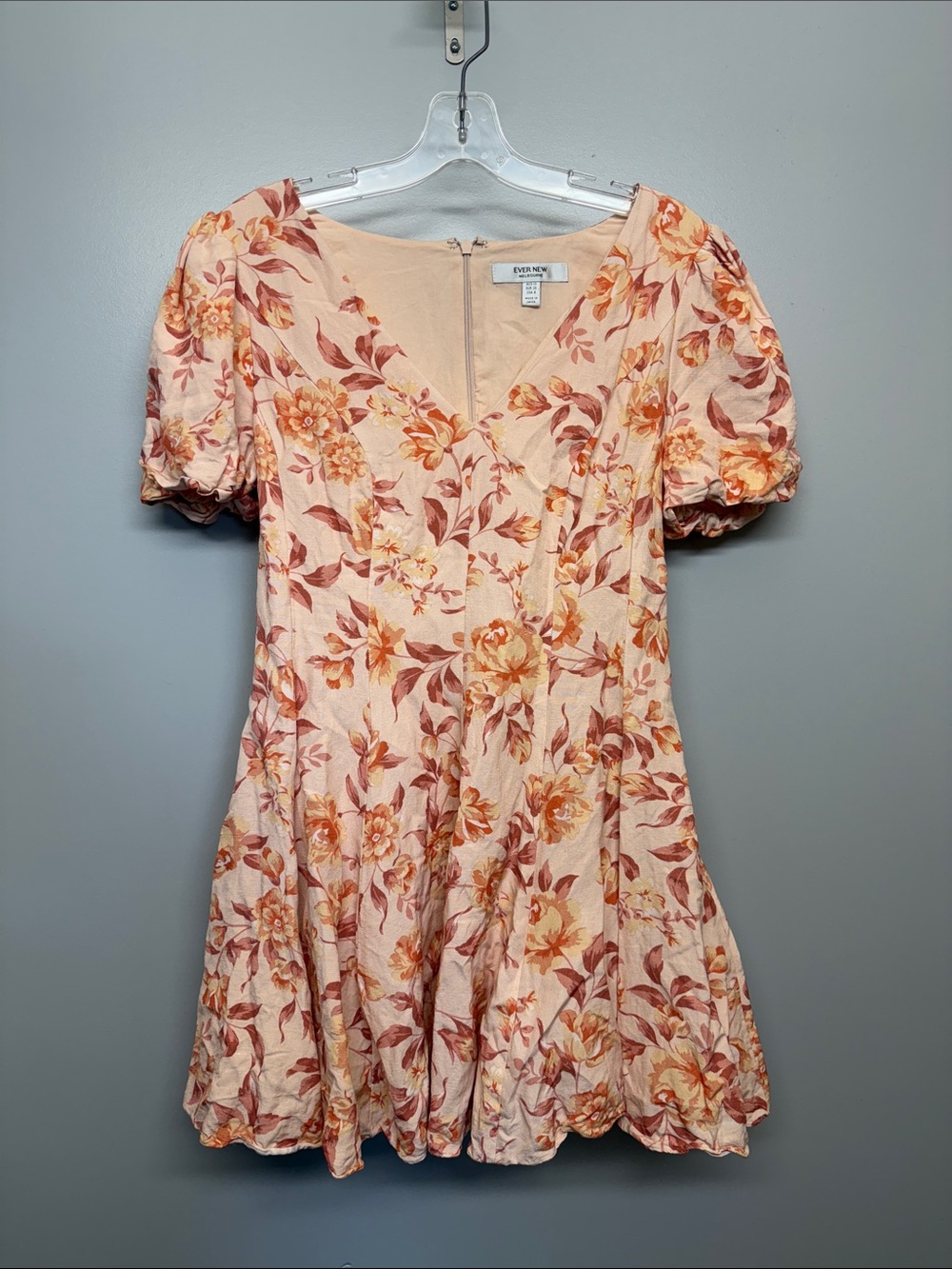 Ever New Linen Peach Floral A-line Summer Vacation Romantic Midi Dress
